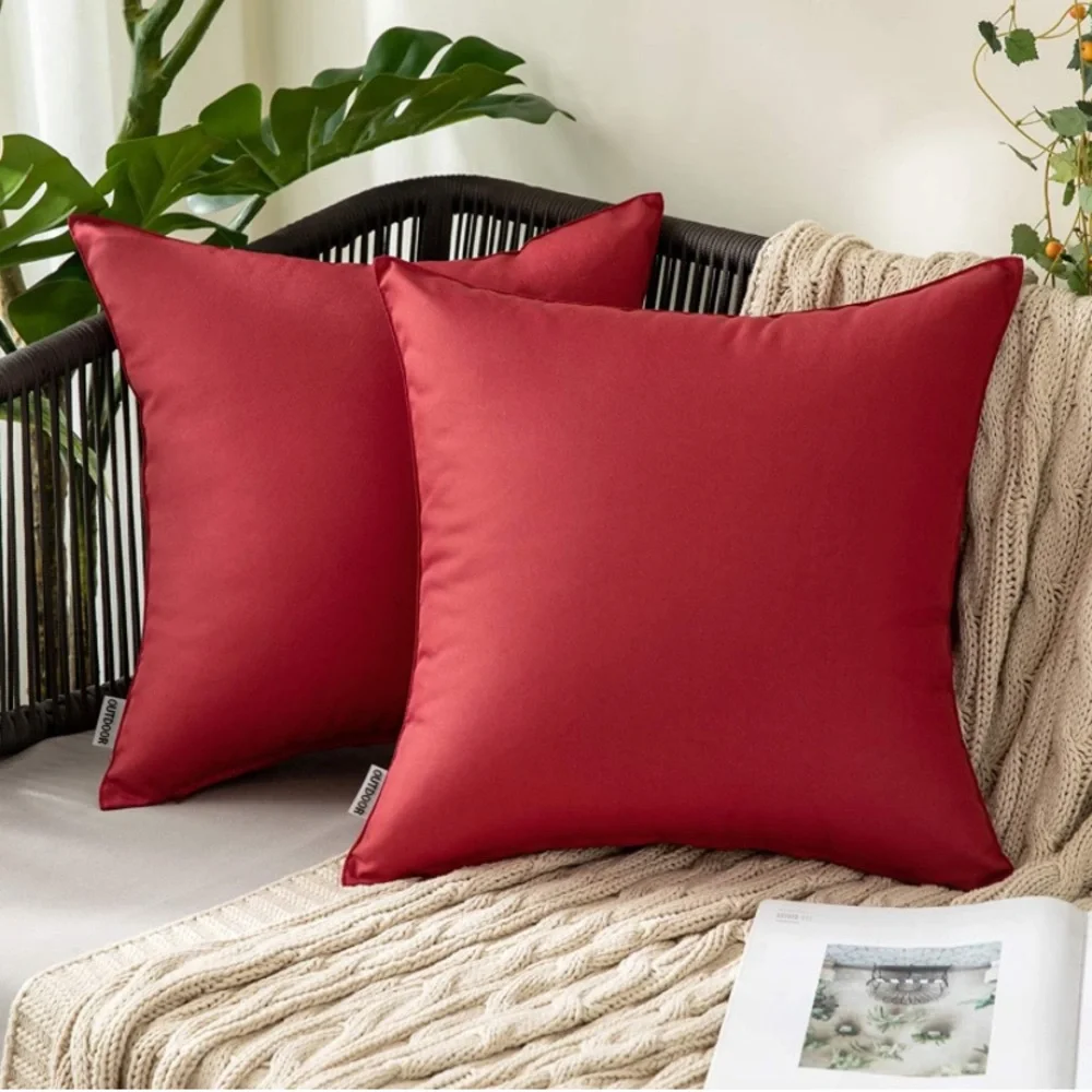 Luxury Home | Set of 2 Wine Red Outdoor Water Resistant Throw Pillow Covers